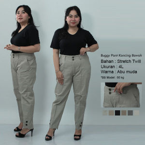 Putri Nasya Celana OverSize Kancing Bawah Karet / Celana Wanita Kerja Kantor Bahan Katun Formal / Celana Super BigSize Cream Capucino Moca Hitam Abu / Celana Kekinian Jumbo Panjang