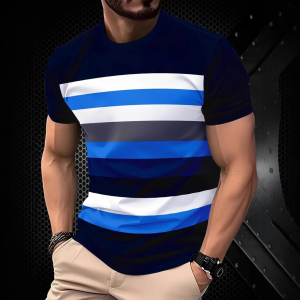 [Local Stock] HBESTY Halloween Christmas Summer Mens Stripe 3D TShirt Casual BreathO-Neck Short Sleeve Tee for Outdoor Activities Summer Oversized Streetwear Tops