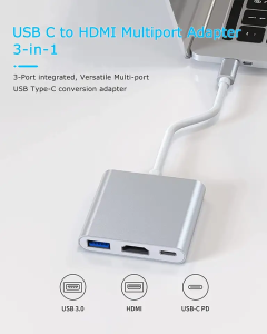 EAST GATE TYPE-C TO HDTV 3 IN 1 Adaptor Aluminum USB TYPE C HUB 3.0USB C to USB 3.0 HDMI TYPE C PD Multiport Adapter