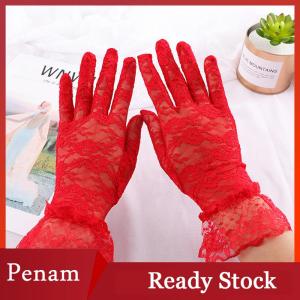 [PAM] Women Vintage Sheer Short Lace Gloves Bride Wedding Gloves Derby Tea Party Wrist Length Floral Gloves for Dinner Fancy Costume Accessories Gloves