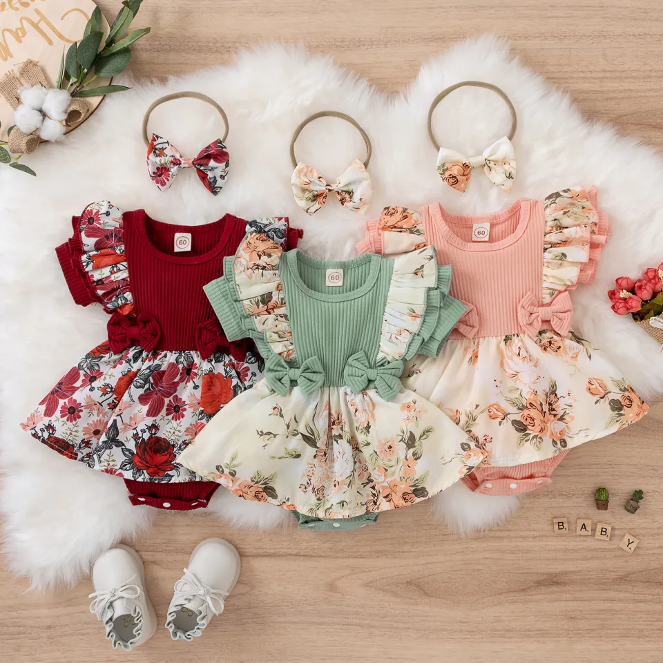 Baby Girl Outfits Set Infant Dress for Baby Girl 0 6 12 18 Months Flying Sleeve Baby Girl Dress with Headband Baby Clothes Set Lazada Singapore