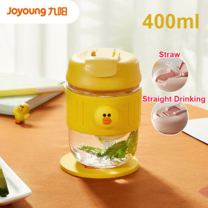 【Line Friends】Joyoung Dual-purpose Glass Bottle Co-branded Portable Water Coffee Cup Summer Straw Tea Cup milk Milk Bottle