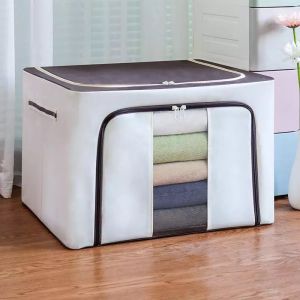 【Gods House 】72L Oxford Fabric Foldable Box Steel Frame Collapsible Wardrobe Storage Organizer Bag for Blanket Quilt Clothes Kids Dress & Garment Shirt
