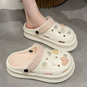 [Free Shipping] Height-Increasing Clog Sandals for Women High-Heeled Platform Sandals for Outdoor Wear DIY Non-Slip Closed-Toe Beach Sandals Student Slippers