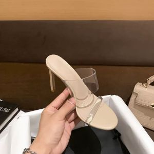 [Free Shipping] WomenS High-Heeled Slippers 2025 New Model Transparent Sandals For Women Summer One-Strap High-Heeled Slippers For Women To Wear Outside With 10Cm Thin Heels