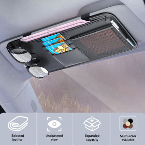 SEAMETAL Car Sun Visor Organizer PU Leather Multi Function Pouch Bag Card Storage Glasses Pen Holder Driving License Glasses Clip Car Interior Accessories Storage Bag