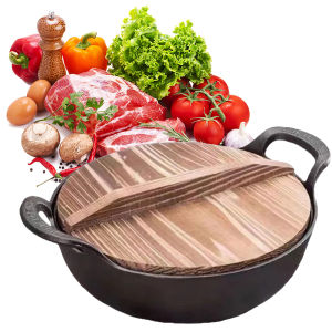 Heavy-Duty Cast Iron Fry Pan Non Stick Flat Bottom Skillet with Lid and Handle for Robust Kitchen Tasks