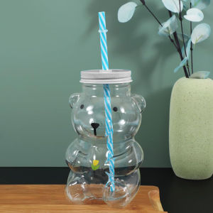 💕 Store opening 💕 Bear Cup Plastic Honeybear Straw Cup Plastic Cups With Lids And Straws Cute Mugs Bear Sippy Cups Coffee Beer Wine