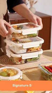 Glass Lunch Box 8 Sizes  See Through 4-Clip Airtight Leak Proof  Microwave Freezer Oven Safe  Meal Prep Bento Box SG