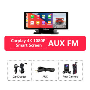 Seicane 4K 10.26" Car Carplay Dash Camera DVR Android Auto WiFi FM Rearview Camera Support Dual Lens H.265 1080P built-in Carplay and Android Auto Support 24H Park Mobile Phone play back