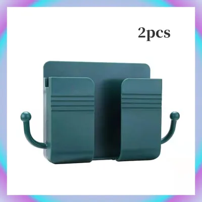 2pcs Wall Mounted Phone Holder Charging Organizer Storage Box Remote Control Multifunction Holder Stand Plug Wall Holder