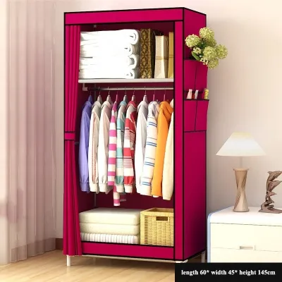 Homey Cute Simple Space Saving Wardrobe Storage Cabinet Portable Foldable Canvas Clothes Closet Organizer Bedroom Kabinet Penyimpanan Pakaian Almari Pakaian Jimat Ruang Ringkas Comel