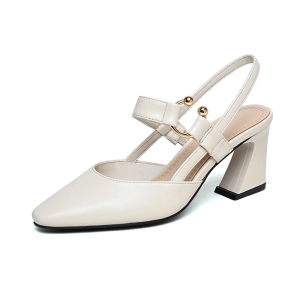 2.7 inches Fashion Womens Blocl Heels Sandals Stable Mid-Heel Sandals with Heels Off-White