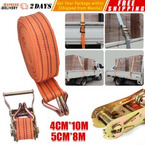❤️【Same Day Delivery】【1~2T】8/10M Heavy Duty Adjustable Ratchet Cargo Tie Down Straps Luggage Belt Rope Tali Tow Strap Tow Rope Carigo-Belt-Orange