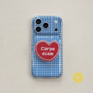 For iPhone 17 Pro Max Case with Griptok TPU Blue Heart Grid Diamond Translucent Phone Case For 16 15 Cover Aesthetic Korean Cute