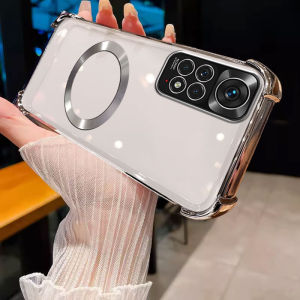 Ốp lưng điện thoại Redmi Note 11 4g Redmi Note 11S Redmi Note 11 Pro 5g Ốp bảo vệ trong suốt viền vàng mềm chống va chạm với vòng Hút từ tính giảm xóc sjcx