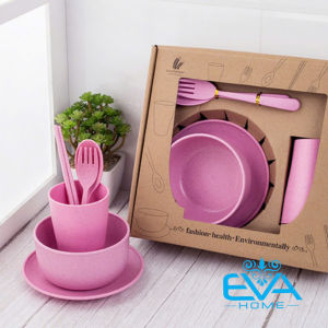 Bộ Chén Dĩa Kèm Ly Và Đũa Muỗng Nĩa Nhựa Lúa Mạch Màu Pastel An Toàn
