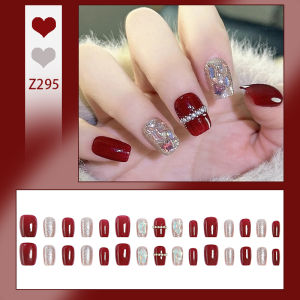 DD295 การออกแบบใหม่ เล็บปลอม ประดับเพชร เล็บปลอมเจลแท้ เล็บปลอมสำเร็จ การออกแบบกันน้ำ กล่องละ 24 ชิ้น