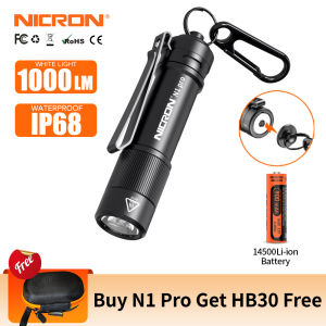 Nicron n1pro EDC đèn pin 1000 Lumens có thể sạc lại đèn pin 6 chế độ nhiên liệu kép AA 14500 Đèn pin bỏ túi kích thước nhỏ với Keychain cho cắm trại ngoài trời nhà và trường hợp khẩn cấp