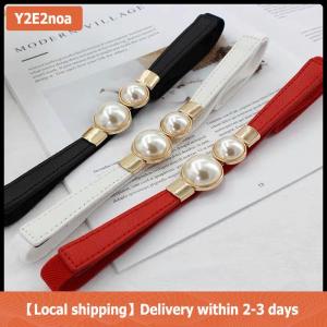 【Local shipping】 Pearl Buckle Belt PU Leather Dress Skirt Waist Elastic Thin Women Belts Ladies Waistband Accessories