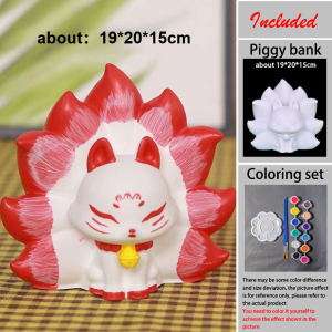 [Fast Dispatch] 15 - 32 cm DIY - ready Cartoon - shaped Piggy Banks. Festival Souvenir Gifts Home Ornaments and Table Decor. Durable Vinyl Gifts for Kids and DIY - loving People. [White Piggy Bank + 12 - color Paint Set]