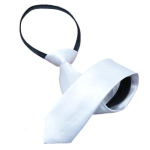 Adult Children Convenient Zippered Neck Tie Solid Color White Adjustable Pre Tied Necktie for Wedding Parties