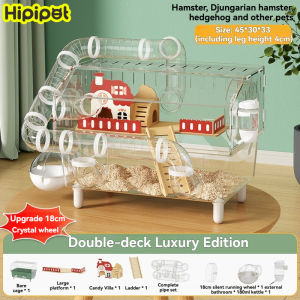 HIPIPET 10-Year Lifespan Panoramic View Hamster Cage Premium Extra Large Hamster Habitat Sturdy Acrylic Build Big Front Access & Anti-Escape Design easy to clean & built to last DIY Tunnel Cage Complete Accessories Silent Running Wheel Easy Interaction