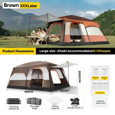 RAKUNO khemah unta 8-12 Person Large Camping Tent Family Tent Outdoor