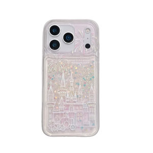 Castle Glitter Quicksand Case Shell for iPhone 15 16 17 Pro Max Luminous Sequins Brilliant Liquid Phone Cover Soft Clear Coque