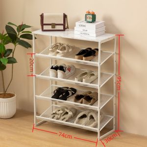 Shoe Rack Bench Outside Door  Shoe Rack With Bench  Shoe Rack Cabinet Cream Style Multi-Layer Iron Shoe Cabinet White Dustproof Entrance Door 鞋架