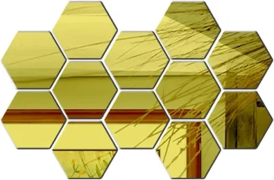 Best Seller 12Pcs HEXAGON MIROR WALL STICKERS ( GOLD ) | Hexagon Mirror Wall Stickers | Mirror Stickers For Wall | hexagonal Mirror Wall Sticker For Hall Room | Living Room | Bed Room | Kitchen and Home Offices
