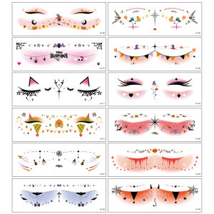 12 ชิ้น สติ๊กเกอร์หน้า Halloween sticker Tattoo สติกเกอร์รอยสักชั่วคราว รอยสักชั่วคราว DIY สติกเกอร์แทททู