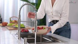 304 Stainless Steel Kitchen Faucet Spring Pull Single Cold Rotatable Vegetable Sink TapFast shipping