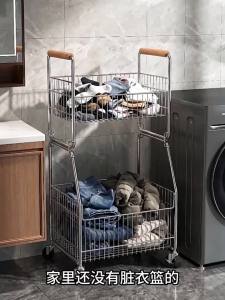 Sacesr Stainless Steel Storage Baskets Double-layer Laundry Storage Baskets Thickened Mobile Cart With Wheels Luxury Home Storage R6P8Q