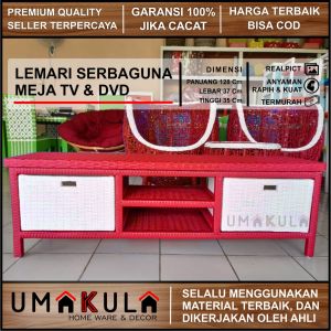 LEMARI RAK ROTAN SINTETIS Meja Bufet TV 43 inci 4 Laci Ruang Tamu Minimalis Modern Murah Terbaru