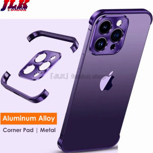 [JLK] Luxury Shockproof Aluminum Corner Edge Pad Camera Lens Protector Metal Phone Bumper Case For iPhone 15 14 13 12 Pro Max Plus