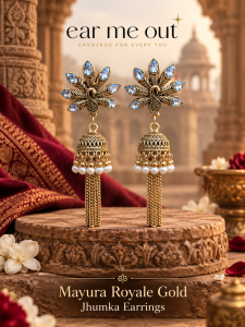 [SG] Mayura Royale Gold Jhumka Earrings | Antique Gold Peacock Crystal Tassel Earrings | Traditional Indian Jewellery | Saree Lehenga Anarkali Festive Wear | ear me out (EMO-379)