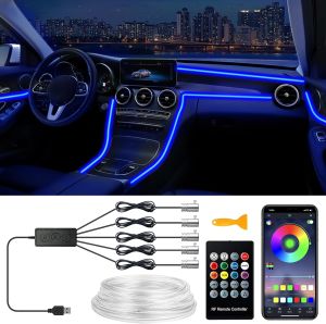 Interior Car LED Strip Lights RGB 5 in 1 Ambient Lighting Kits with 236 inches Fiber Optic 16 Million Colors Music Sync USB Car Interior Lights with Wireless APP/Button/RF Remote Control (5 in 1)