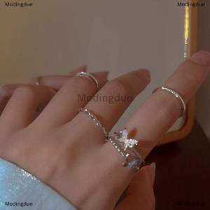 [COD] Modingdue 4PCS Plain Circle Butterfly Ring Set Color Opening Adjustable Fashion Personalized Finger Ring For Women Trendy Jewelry