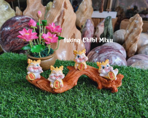 Bộ 04 tượng Rồng vàng kèm chân đế gốc cây y hình Thủ công Tượng điêu khắc