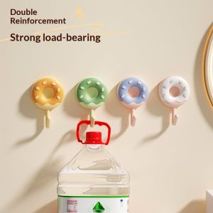 JJT Cute Donut Shape Wall Hooks No Drilling Strong Adhesive Heavy Duty Kitchen Bathroom Storage Hanger