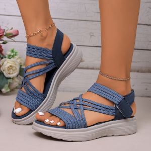 Flat-Soled 2026 Breathable New Summer Woven Hollow Thick-Soled Slip-On WomenS Casual Large Size Wedge Sandals