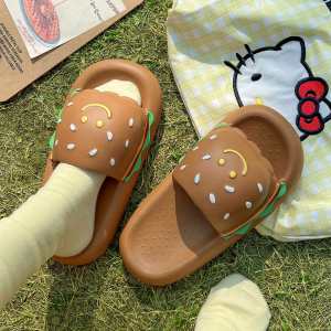 Cute 3D Burger Womens Slippers New Cute and Fun Home Thick Bottom Slippers Parent Child Couple Outdoor Slippers H260729