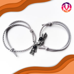 Set 2 vòng tay dây bện handmade co giãn có nam châm mặt hình phi hành gia thời trang retro Hàn Quốc cho cặp đôi