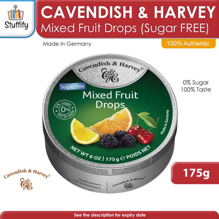 CAVENDISH & HARVEY Mixed Fruit Drops SugarFree (1 Can of 175g) 100