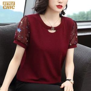Mesh Blouse for Women New Style Short-sleeved Blouse Casual Shirts