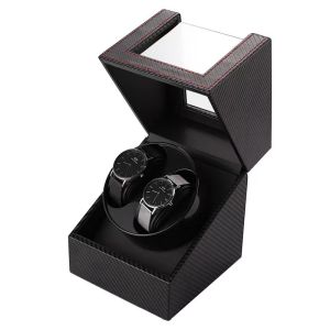 O-KAY Automatic Watch Winder 2+0 Black/Claret Wood Display Storage Show Case Box Dual Watches Gift
