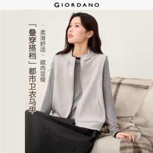 Giordano Beau Monde Women Zip front hooded vest Free Shipping 13376618