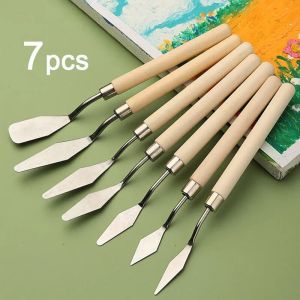 SHUNAICHI 7pcs/set Stainless Steel Palette Knife Gouache Palette Kit Oil Painting Supplies Fine Art Knife Painting Tool Set Flexible Blade