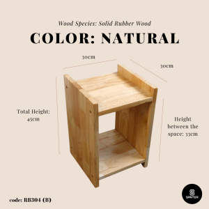 RB304. Solid Rubber Wood Side Table/ Bedside Table/ Storage Shelf/ Book Shelf/ Plant Pot Rack/ Side Table with Shelf